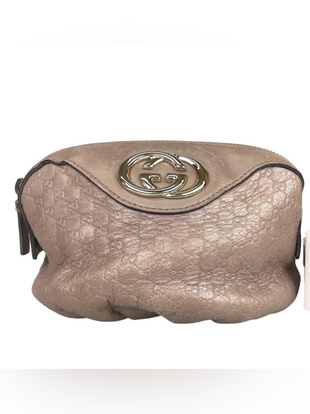 Gucci Metallic Rose Gold GG Embossed Cosmetic Pouch